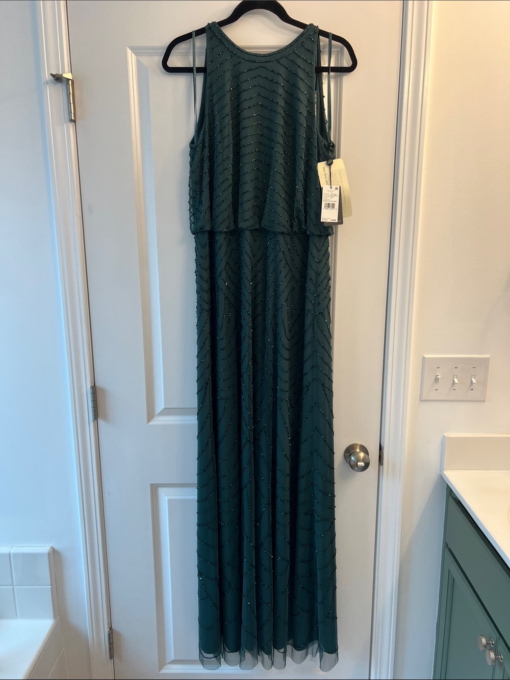 Adrianna Papell Emerald Beaded Sleeveless Maxi Dress
